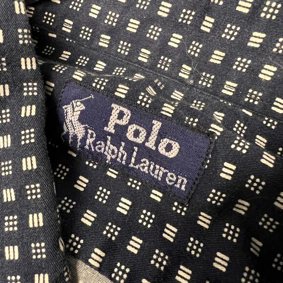 Vtg Polo Ralph Lauren Shirt Mens L Blue Geometric Short Sleeve Preppy Classic - Picture 4 of 6